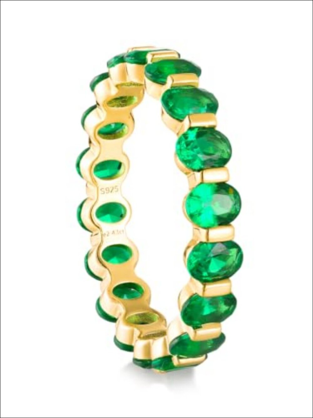 Sterling Silver Gold Plated Bezel Set Emerald Eternity Ring Women Size 9